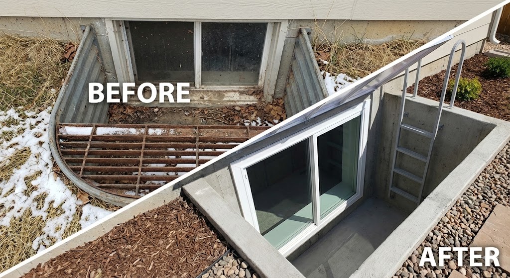 Before and after egress window installation
